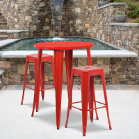 Flash Furniture CH-51090BH-2-30SQST-RED-GG 30" Round Bar Table Set in Red